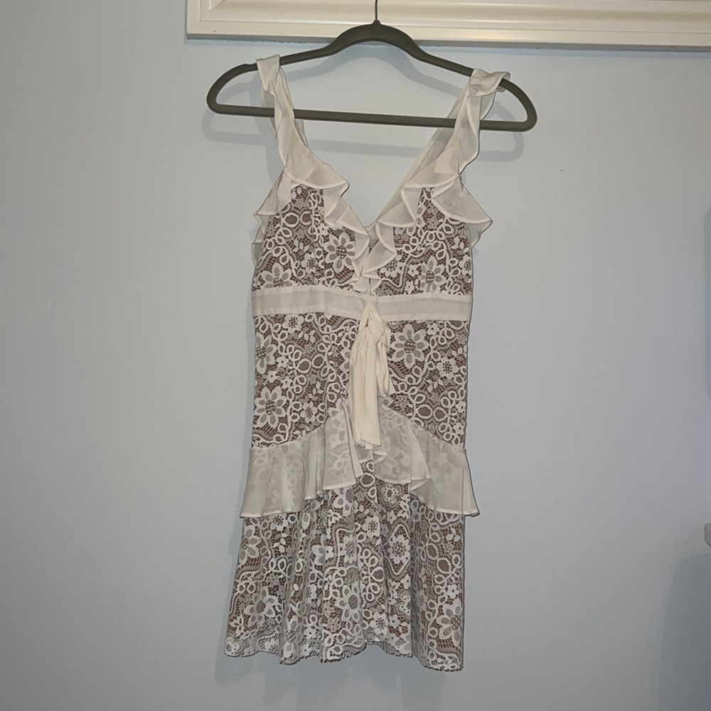 For Love And Lemons Cream and Brown Lace Mini Dress